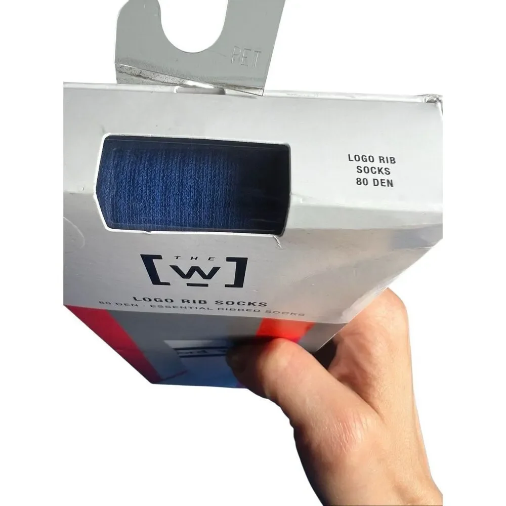 NWT Wolford The W Logo Rib Socks Sodalite Blue/Black Size 40-41
